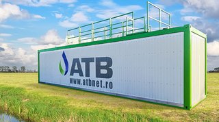 Finished containerized wastewater treatment plant AQUAMAX® PRO CUBE with ATB logo 