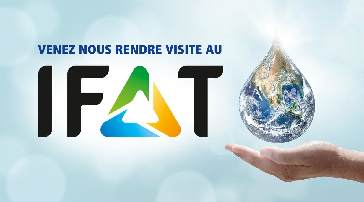 Logo IFAT 2022 avec une main tenant une goutte d'eau