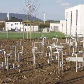 Several frames of our Aquamax small wastewater treatment plant inserted into the ground