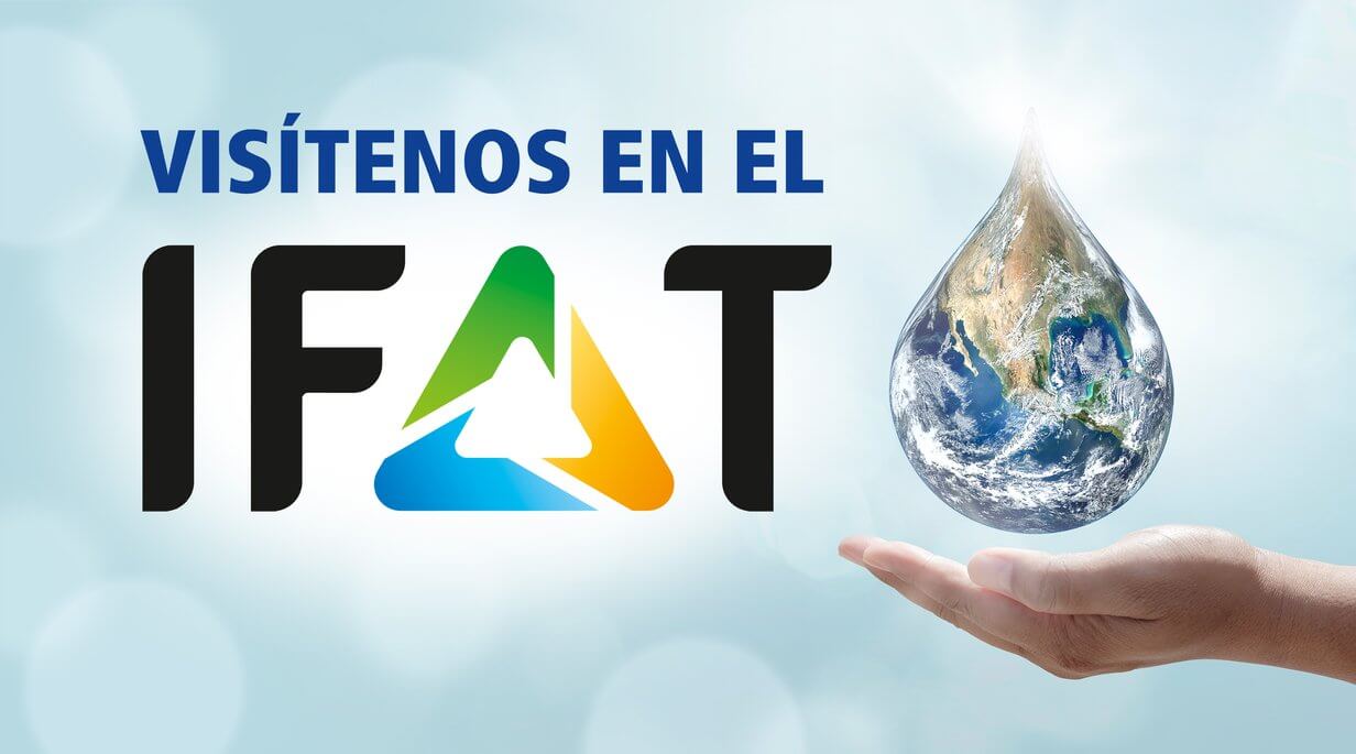Logotipo de la feria IFAT 2022 con una mano sosteniendo una gota de agua