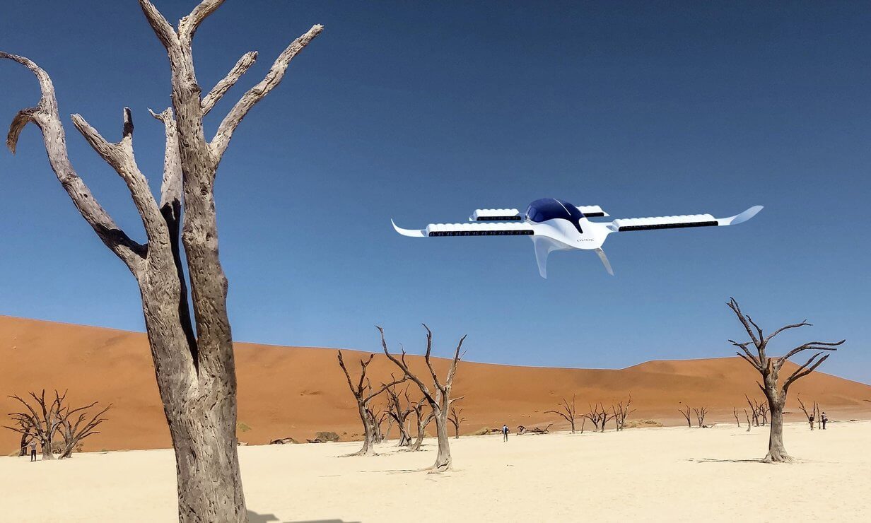 Taxi aéreo del fabricante Lilium en el desierto