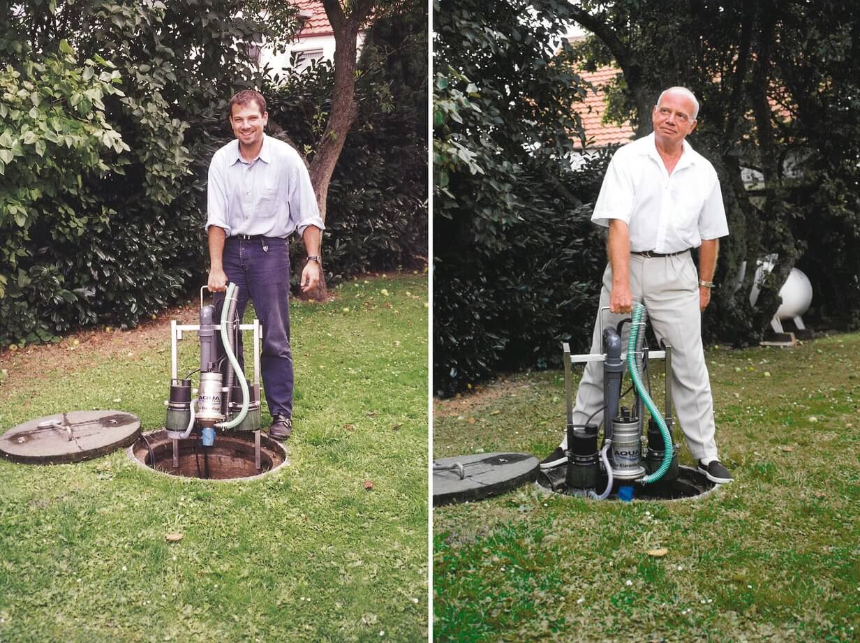 Fundador de la empresa ATB en un prado con el AQUAmax 1999 