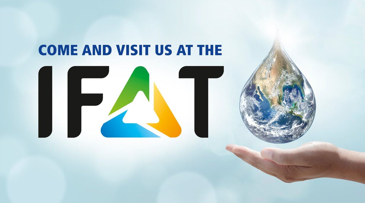 IFAT 2022 trade fair logo with hand holding drop of water