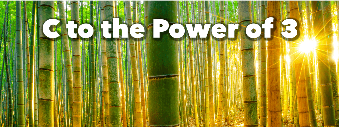 C to the Power of 3 lettering with bamboo forest in background