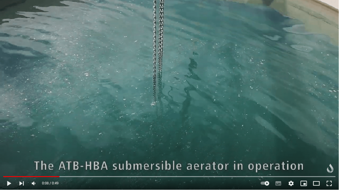 The HBA self-priming submersible aerator in use in a water basin